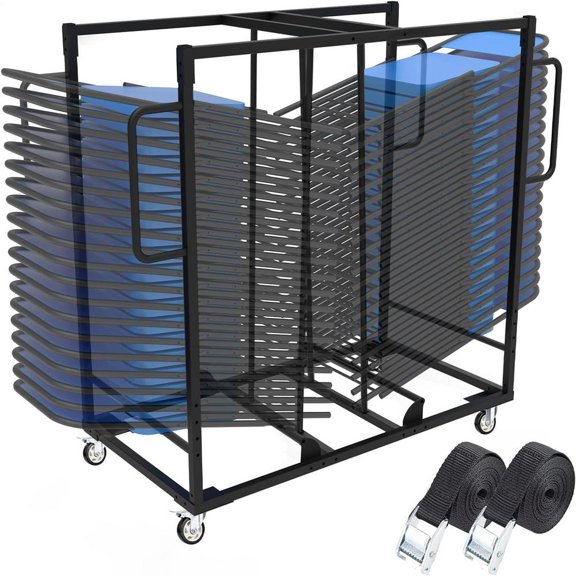 Folding Chair Dolly 30 Chairs 500 LBS Capacity, Multi-Function Chair Storage Cart Rack, Steel Folding Chair Racks Transport for Commercial Restaurant & Home Kitchen
