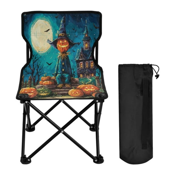 Folding ChairMaximum weight capacity 220lbCamping Chair For Camping Picnicking Outdoor Beach and Travel Halloween Pumpkin and Scarecrow