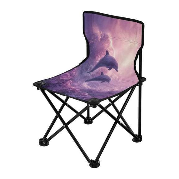 Folding ChairMaximum weight capacity 220lbCamping Chair For Camping Picnicking Outdoor Beach and Travel Pink Sea and Dolphins