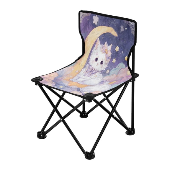 Folding ChairMaximum weight capacity 220lbCamping Chair For Camping Picnicking Outdoor Beach and Travel Princess Cat and Moon