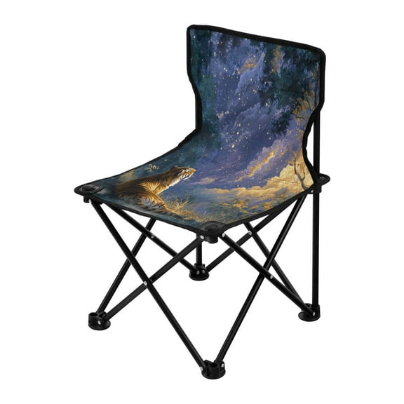 Folding ChairMaximum weight capacity 220lbCamping Chair For Camping Picnicking Outdoor Beach and Travel Tiger under The Purple Stars