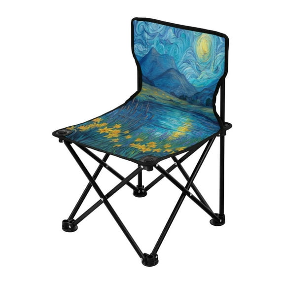 Folding ChairMaximum weight capacity 220lbCamping Chair For Camping Picnicking Outdoor Beach and Travel Yellow Flowers under The Moonlight