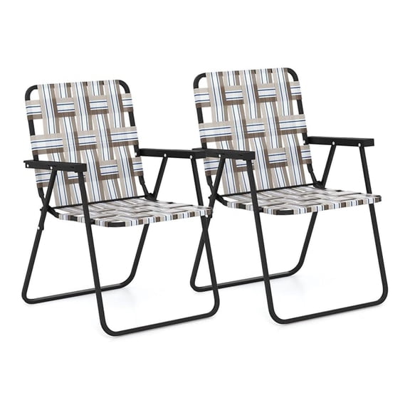 Folding Chair, Patio Lawn Chair Set with Armrest, Indoor/Outdoor 2 Pack Webbed Lightweight Dinning Chair, Portable Beach Chair for Outside, Poolside, Backyard (Coffee, 2)