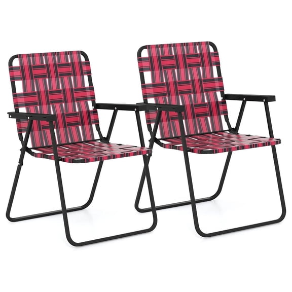 Folding Chair, Patio Lawn Chair Set with Armrest, Indoor/Outdoor 2 Pack Webbed Lightweight Dinning Chair, Portable Beach Chair for Outside, Poolside, Backyard (Red, 2) Red & Black, 2