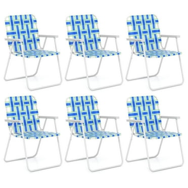 Folding Chair, Patio Lawn Chair Set with Armrest, Indoor/Outdoor 6 Pack Webbed Lightweight Dinning Chair, Portable Beach Chair for Outside, Poolside, Backyard (Blue & Green, 6)