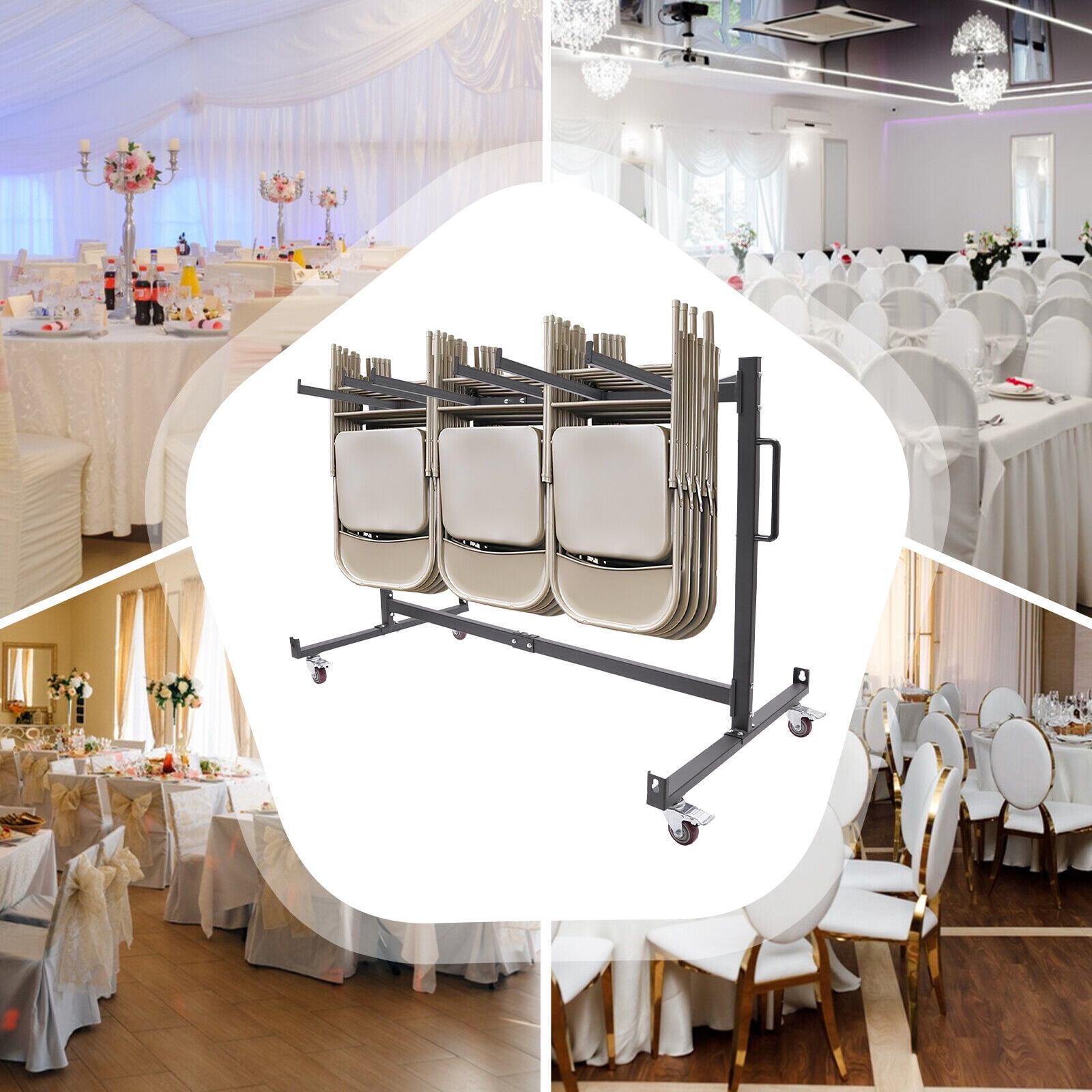 Folding Chair Rack, Black Folding Table and Chair Cart, Chair Rack with ...