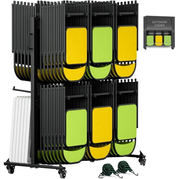 Folding Chair Rack Folding Chair Cart Folding Chair Storage Dolly with Wheels and Holder for 84 Chairs or 12 Tables of 800 LBS Capacity Includes Weatherproof Cover