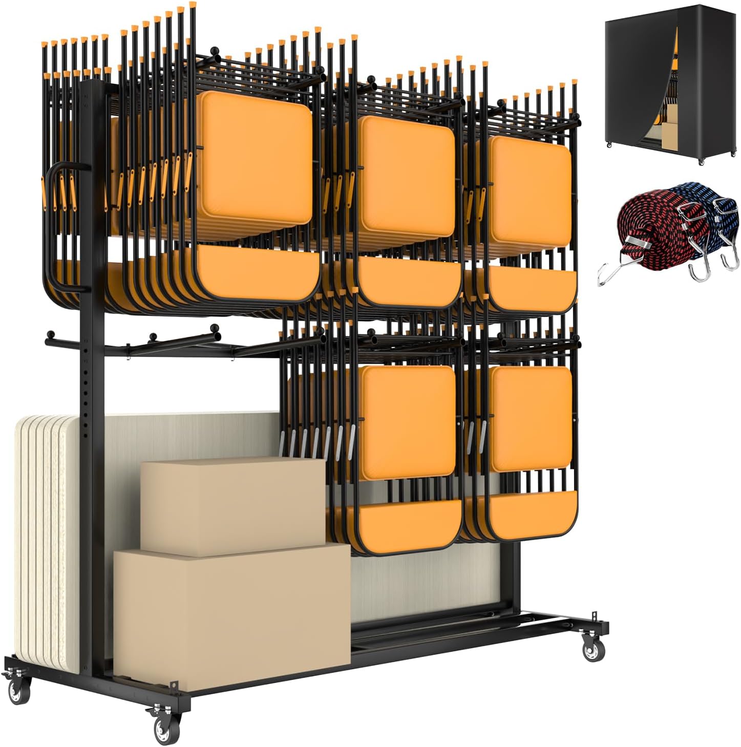 Folding Chair Rack Two Tier Folding Chair Cart for Storage 84 Chairs ...