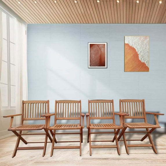 Folding Chair Set of 4, Kitchen Chairs, Furniture Slatted Wood Folding Special Event Chair, Dining Chair, Outdoor Chairs for Garden, Backyard, Firepit, Beach, Deck, Teak