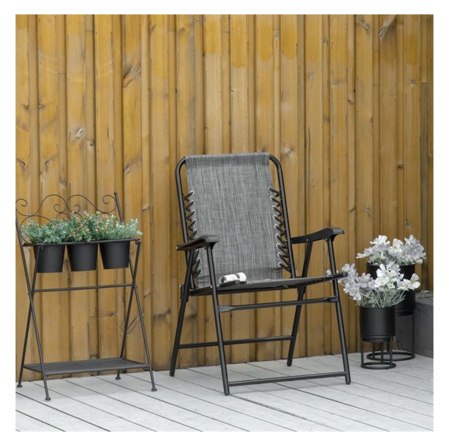 Folding Chair Set, Outdoor Lounge Chairs Breathable Mesh, Steel Frame