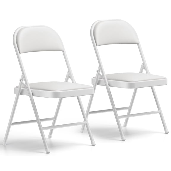 WASUHE 2 Pack Folding Chairs with PU Vinyl Padded Seat & Back, 330 lbs Heavy Duty Metal Frame, Stackable & Easy Storage, Foldable Chairs for Wedding, Party, Office & Events, White