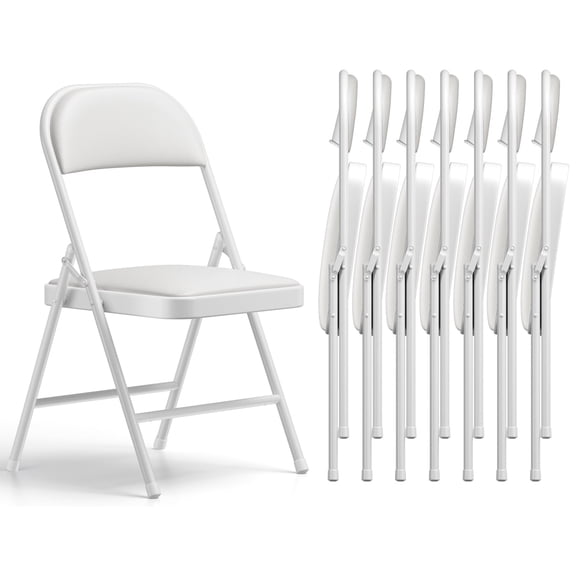 WASUHE 8 Pack Folding Chairs with PU Vinyl Padded Seat & Back, 330 lbs Heavy Duty Metal Frame, Stackable & Easy Storage, Foldable Chairs for Wedding, Party, Office & Events, White