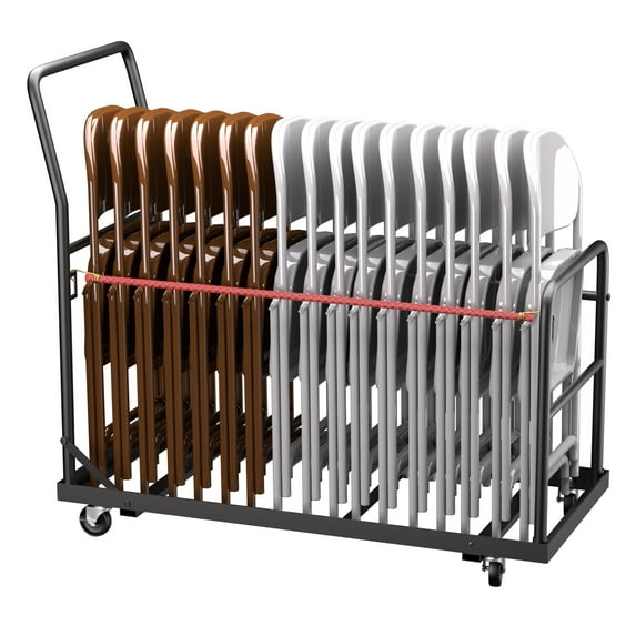 YOHKOH Black Folding Chair Storage Cart with Wheels, L-Shape Rack holds 25 chairs and 300 lbs