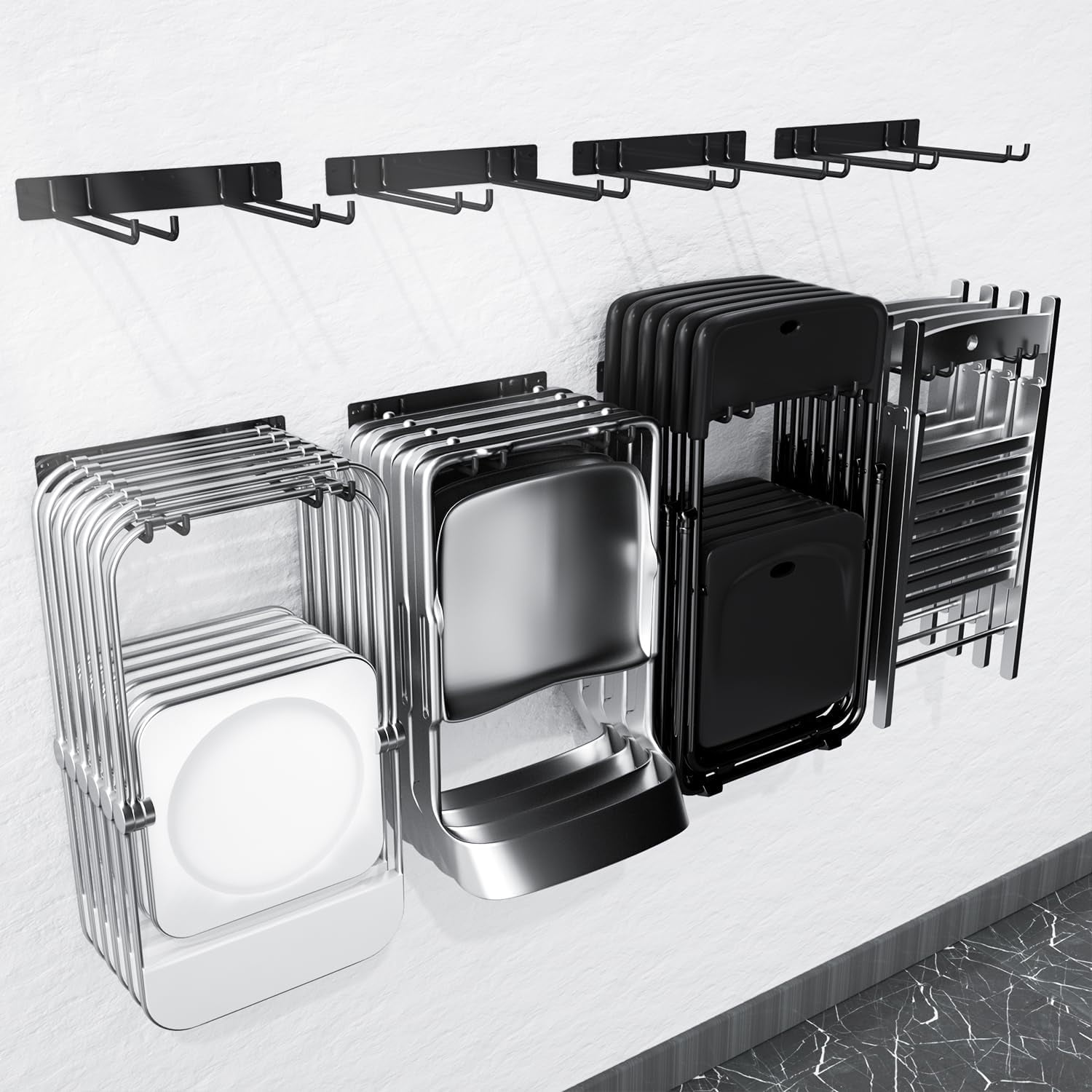 Folding Chair Storage Box Orren Ellis Folding Chair Storage Rack, Wall Mount Organizer, Holds Garage Storage System Hooks