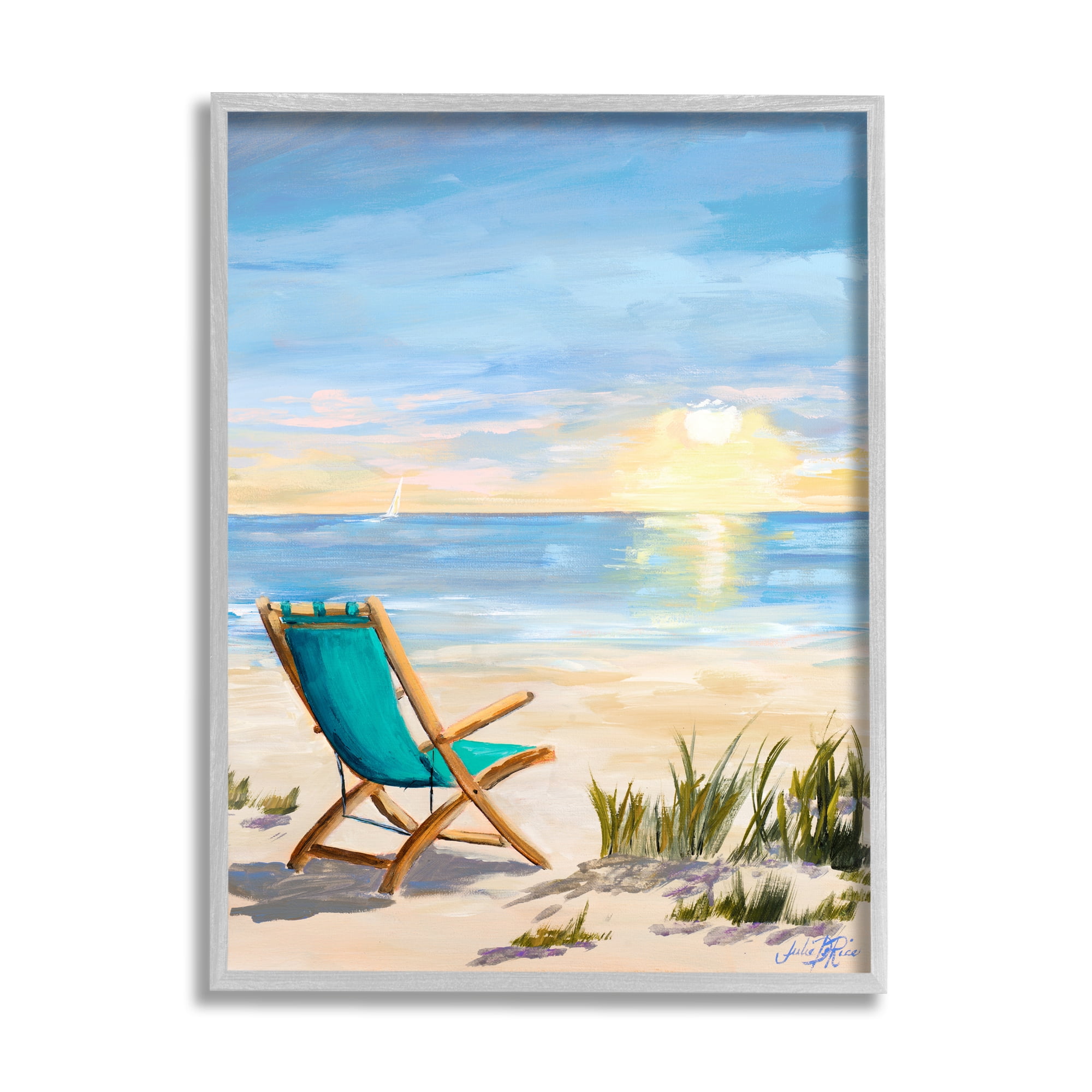Folding Chair Sunset Beach Landscape Summer Ombre Sky 11 in x 14 in Framed Painting Art Prints, by Stupell Home Décor