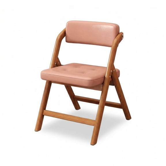 Folding Chair with Walnut-Finish Metal Frame PU Cushion,Portable Foldable Dining Chair with Backrest,Sturdy Accent Chair for the Kitchen,Living Room Bedroom,Space-Saving,Non-Slip Feet,Set of 1