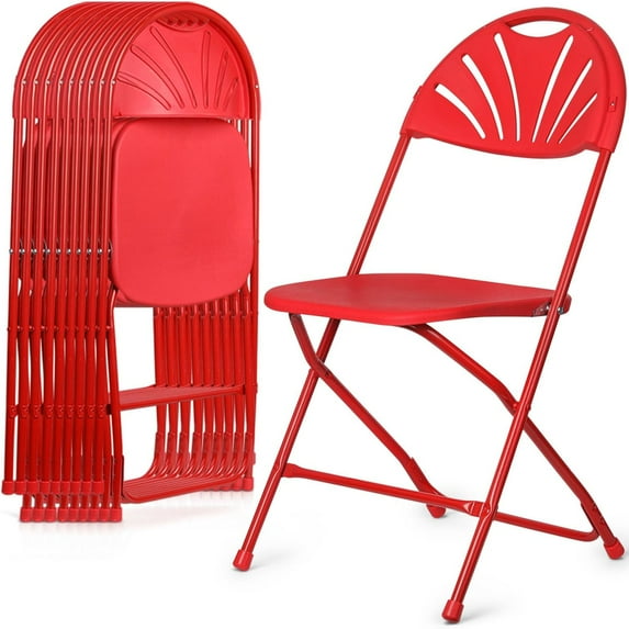 Folding Chairs 10 Pack, Heavy-Duty Plastic Foldable Chairs with Sturdy Metal Frame, 350 lbs Capacity, Fashion Stackable Portable for Weddings, Parties, Office, Indoor, Outdoor Events, Red