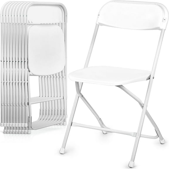 Folding Chairs 10 Pack, Heavy-Duty Plastic Foldable Chairs with Sturdy Metal Frame, 350 lbs Capacity, Stackable Portable for Weddings, Parties, Office, Indoor, Outdoor Events, White