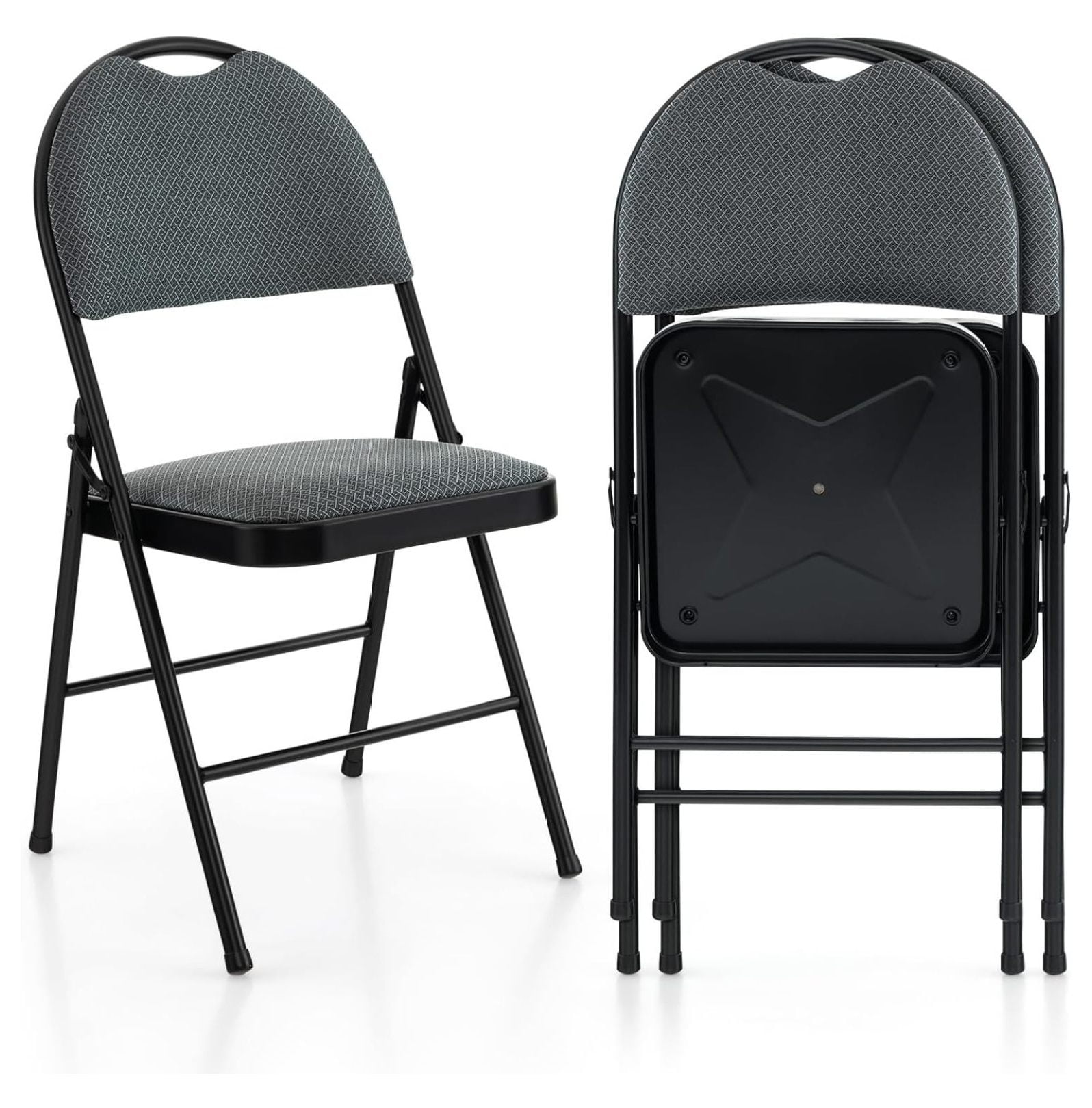 Interlocking Foldable Chairs Folding Chairs 2 Pack, Foldable Chair Set with Padded, Handle Hole and ...