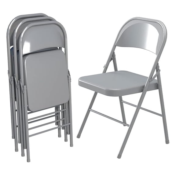 Folding Chairs 4 Pack, Metal Double Hinged Chairs 30" Steel Folding Chair Set for Wedding Office Patio Party, Grey