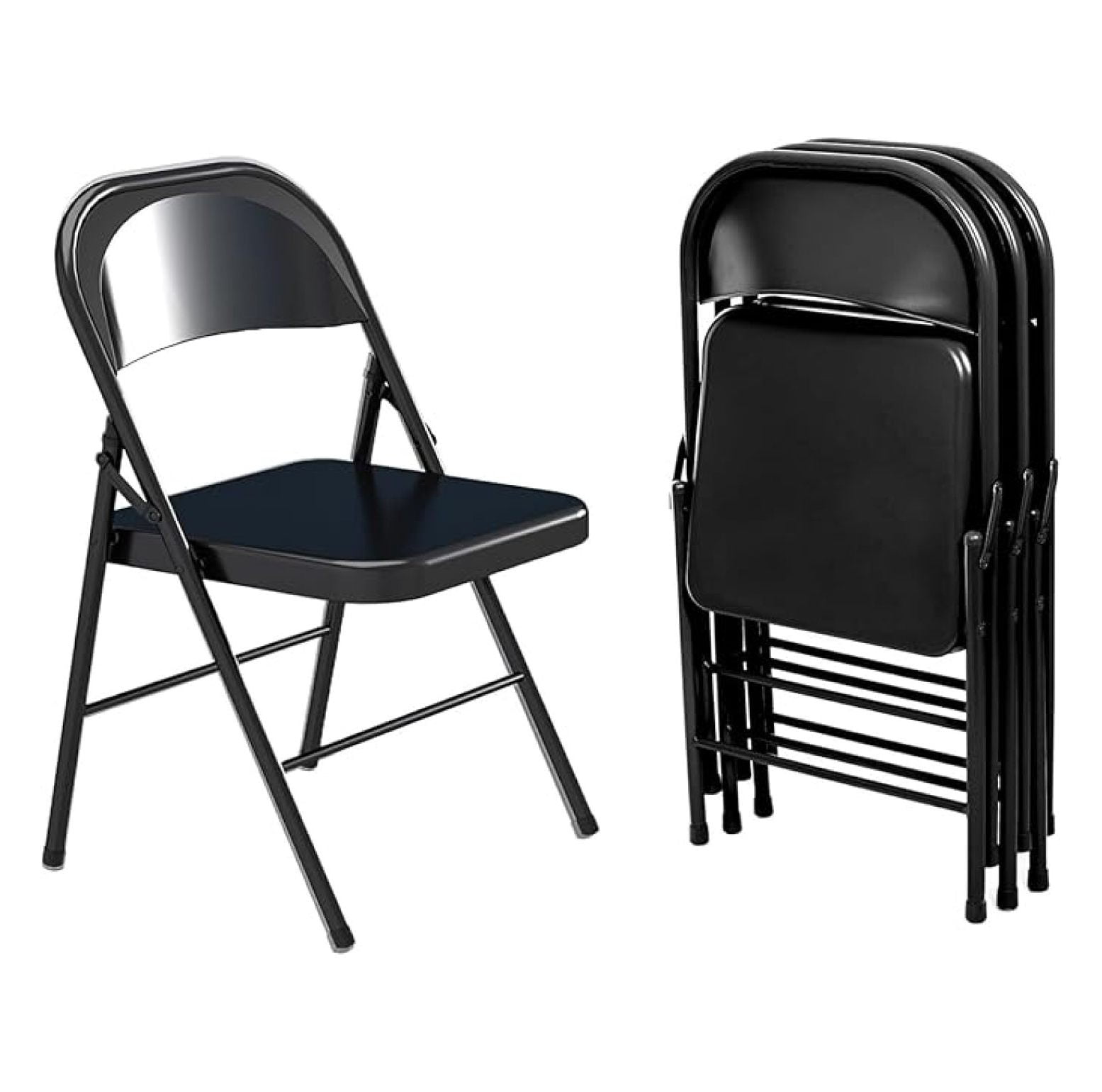 Folding Chairs 4 Pack, Metal Folding Chairs Steel Frame, Black Patio Chairs for Events, Wedding, Office, Dinning, Heavy Duty & Portable