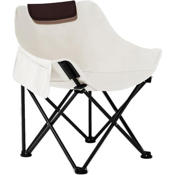 Folding Chairs Heavy Duty Support 330 lbs Moon Chair with Carry Bag, Outdoor Quad Lumbar Back Padded with Side Pockets, Built Durable and Reliable with Compact Foldable Steel Frame