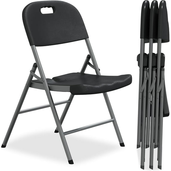 Folding Chairs for Outside Uograde Heavy Duty Folding Chairs 4 Pack Black Folding Chair for Patio Dinning Foldable,Max500lbs,Plastic&steel,for Outdoor, Wedding, Party, Office, camp, Pool Side