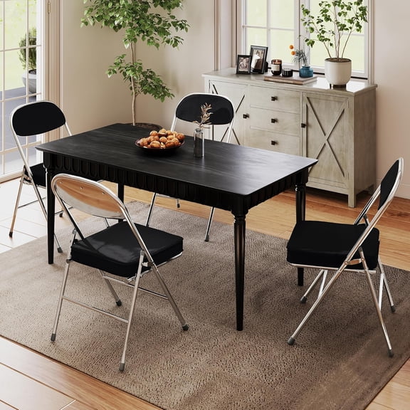 Folding Chairs with Padded Thick Seat, Durable Corduroy Fabric, Portable Stackable Commercial Folding Office Chair with Steel Frame for Events Office Wedding Party,650LB,4 Pack,Black$$Furniture