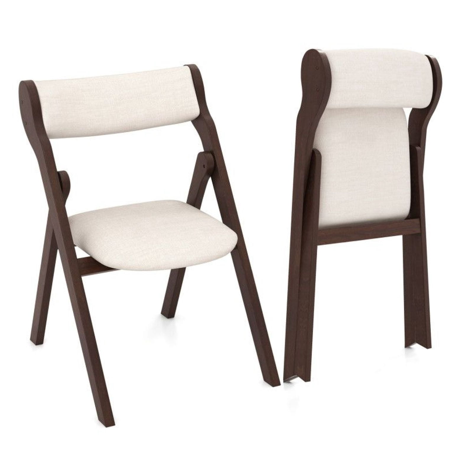 Folding Chairs Set of 2, Padded Backrest & Seat - Dark Brown & Beige ...
