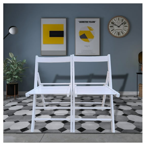 Folding Chairs Set of 2, White Wood Folding Chair - Comfy Slatted Seat, Portable & Space Saving for Indoor/Outdoor Events, Wedding, Kitchen, Balcony - 220 LBS Capacity