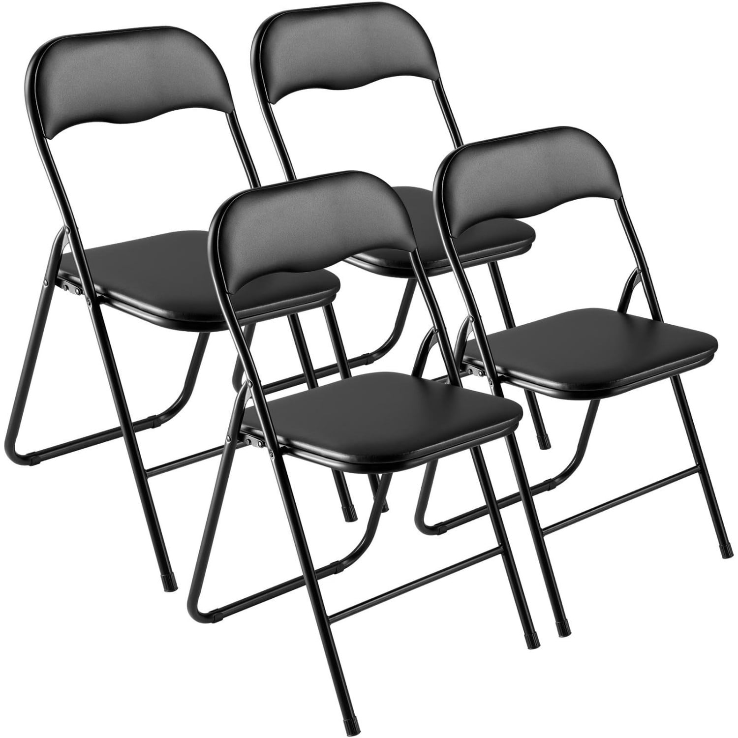 Folding Chairs Set of 4, Padded Leather Folding Chairs with Heavy-Duty Metal Frame, Portable Folding Chairs for Home, Parties, Events, Meeting Room, Black