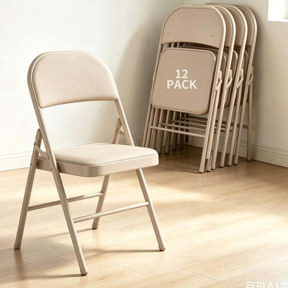 Folding Chairs Set of 12, Padded Seat and Back, Brown Metal Frame, Indoor Outdoor Patio Lawn Backyard, Party Home Office