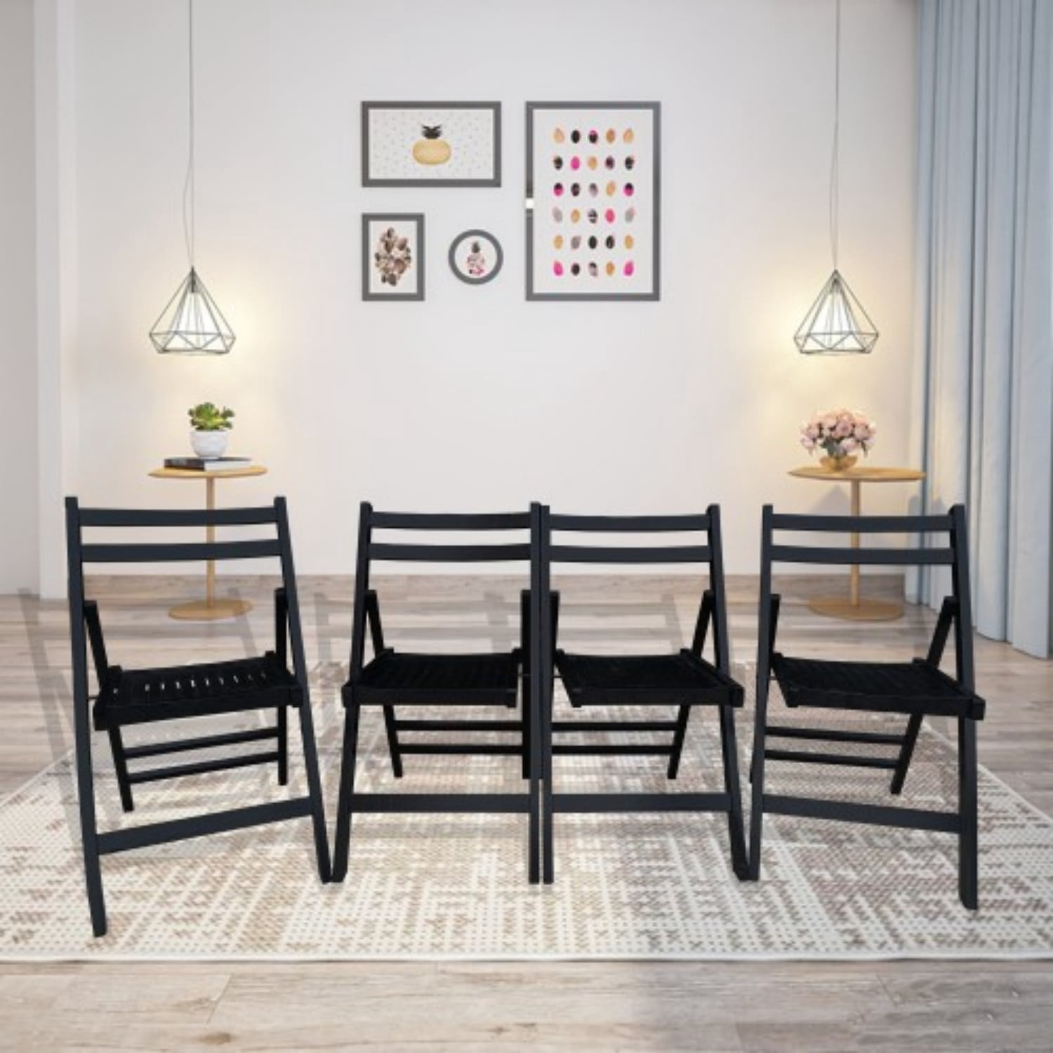 Folding Chairs Set of 4, Solid Wood Folding Chairs with Slatted Seat, Portable Event Chairs for Dining Room, Kitchen, Wedding & Party, Black