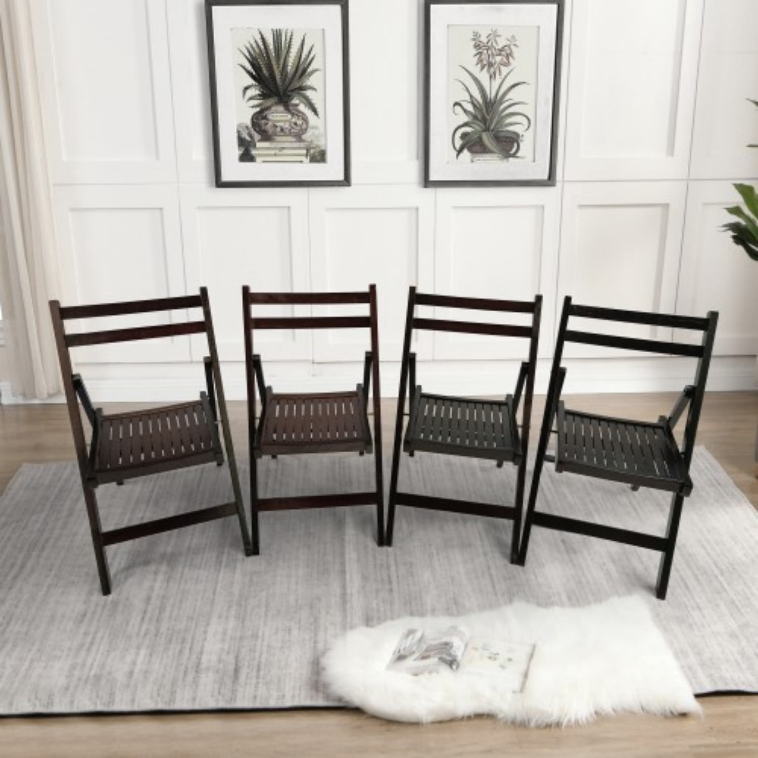Folding Chairs Set of 4, Solid Wood Folding Chairs with Slatted Seat, Portable Event Chairs for Dining Room, Kitchen, Wedding & Party, Cherry
