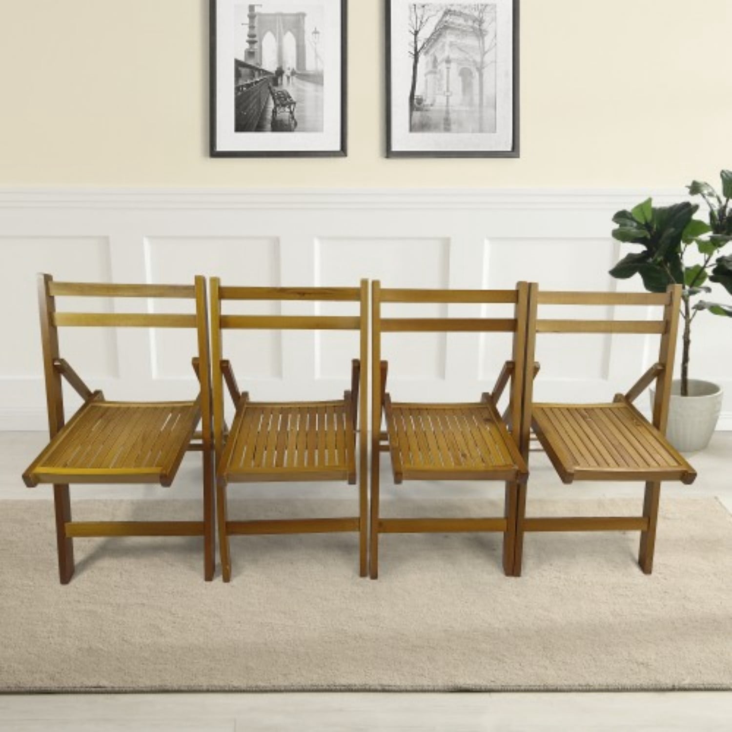Folding Chairs Set of 4, Solid Wood Folding Chairs with Slatted Seat, Portable Event Chairs for Dining Room, Kitchen, Wedding & Party, Teak