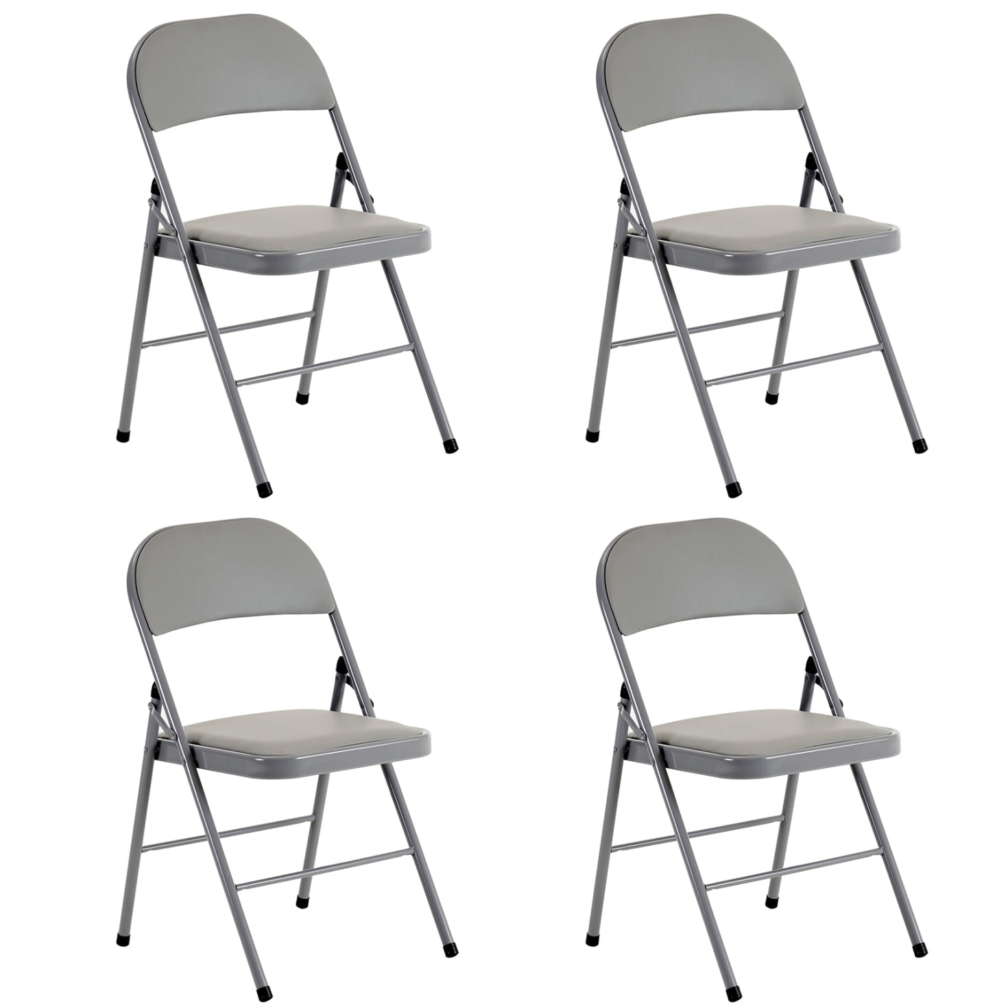 Gray Vinyl Padded Armless Folding Chairs with Metal Frame, Set of 4
