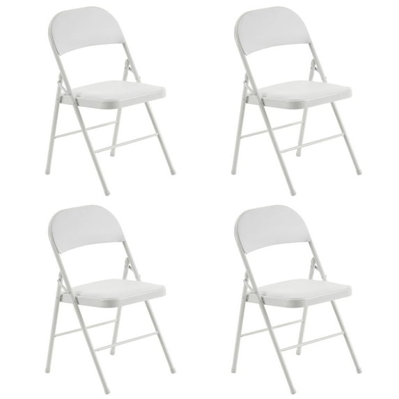 Folding Chairs with Padded Cushion and Back, 4pcs Potable Iron & PVC Durable Chairs for Indoor and Outdoor, School, Office and Garden Party, White