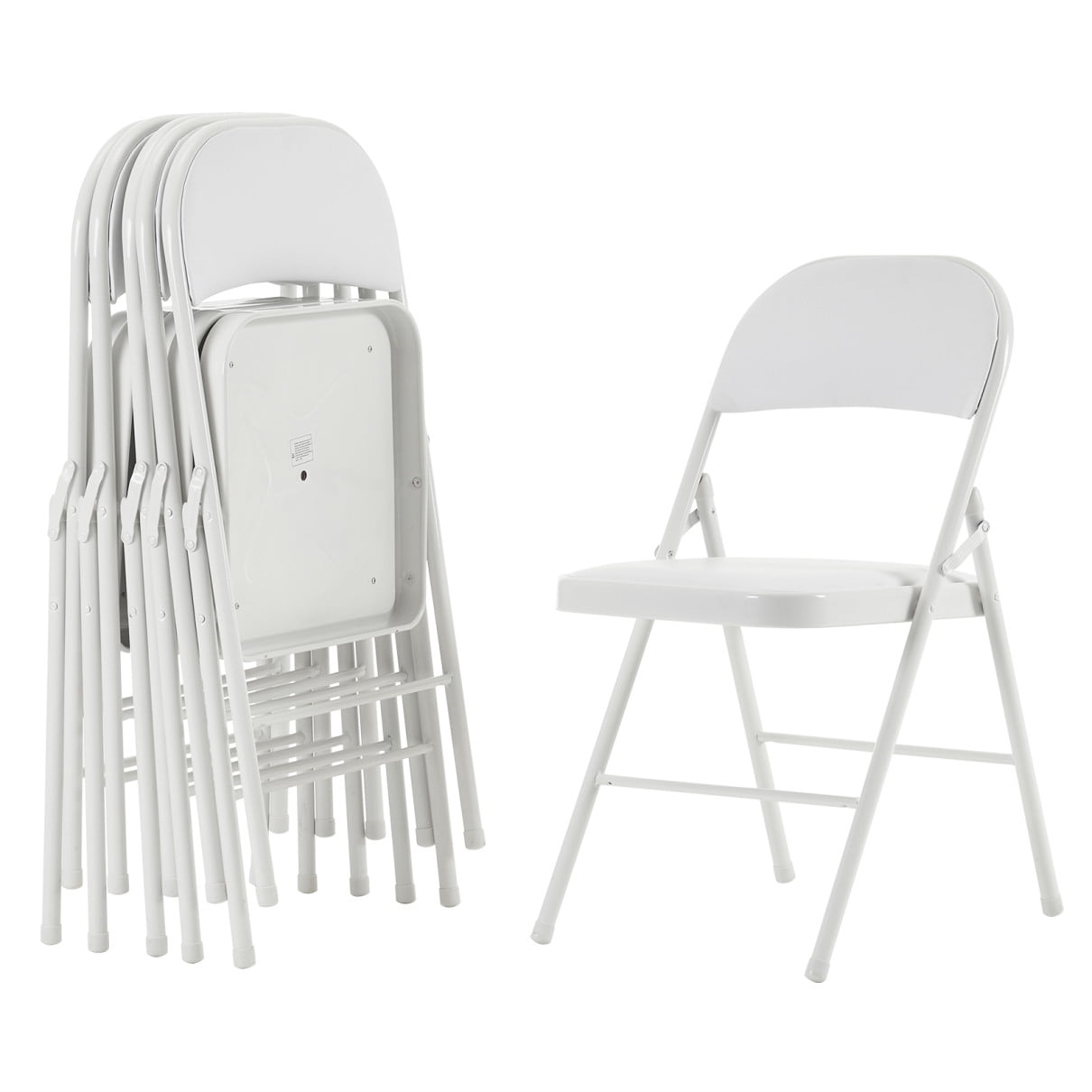 White Folding Chairs with Padded Seats and Steel Frame - Set of 6