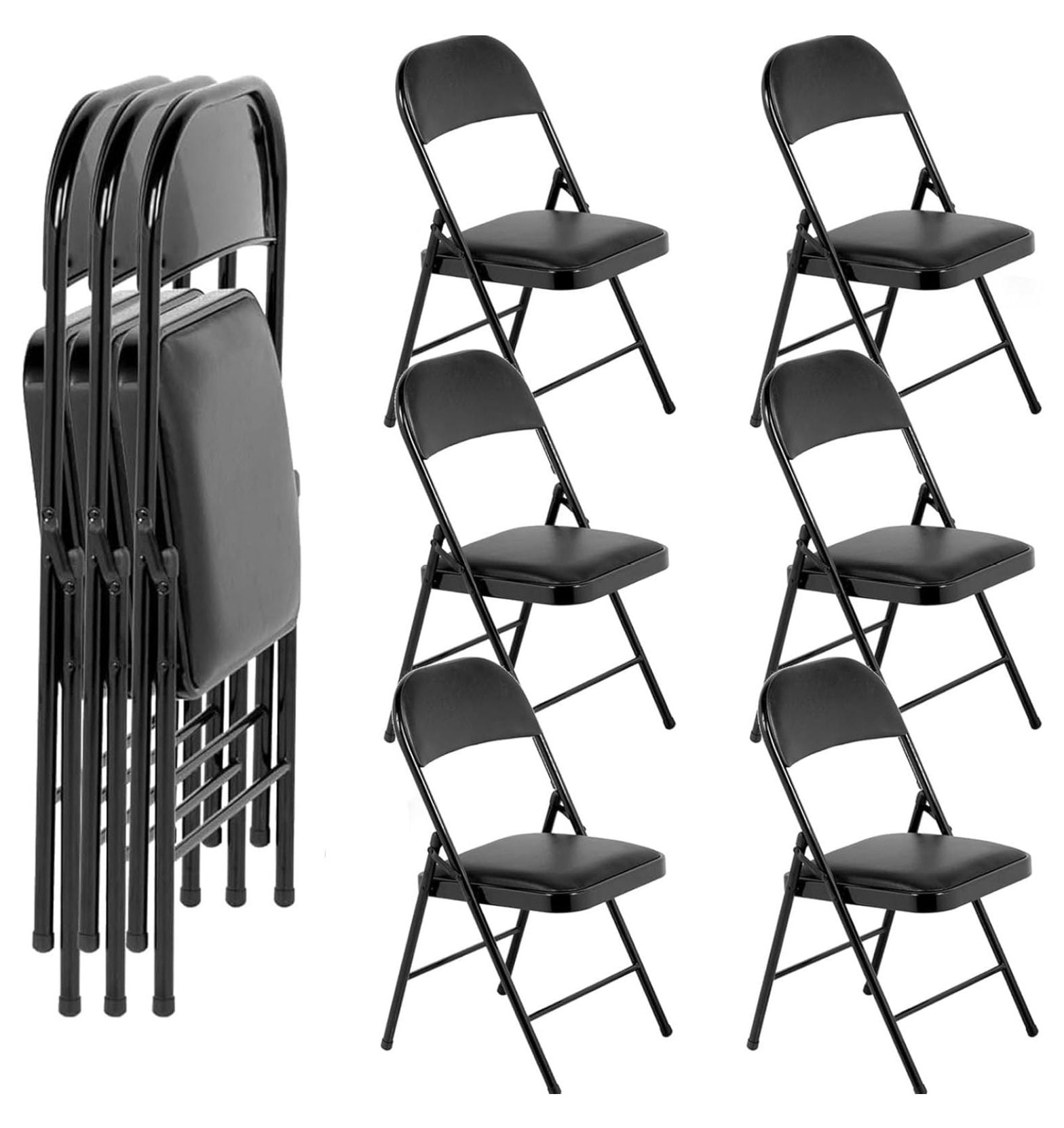 Folding Chairs with Padded Seats 6 Pack Black Metal Padded Folding Chair with Steel Frame for