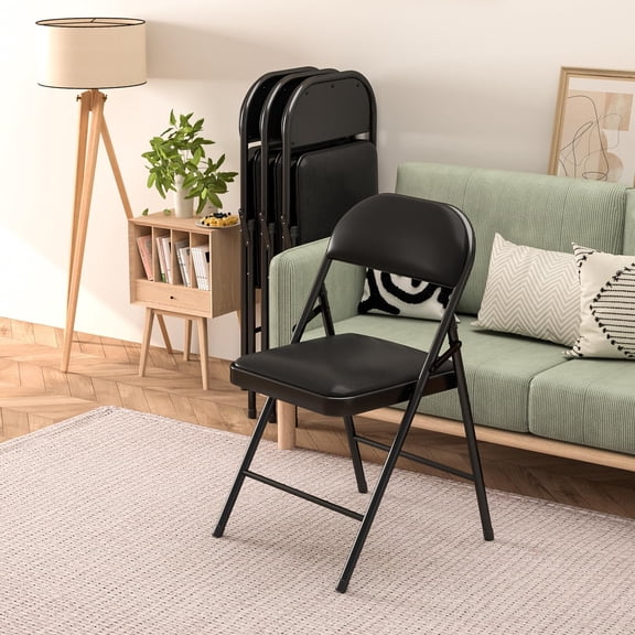 Folding Chairs with Padded Seats, Portable Foldable Chairs Seat with Steel Frame for Home and Office, Wedding Party Events, Black, Set of 4