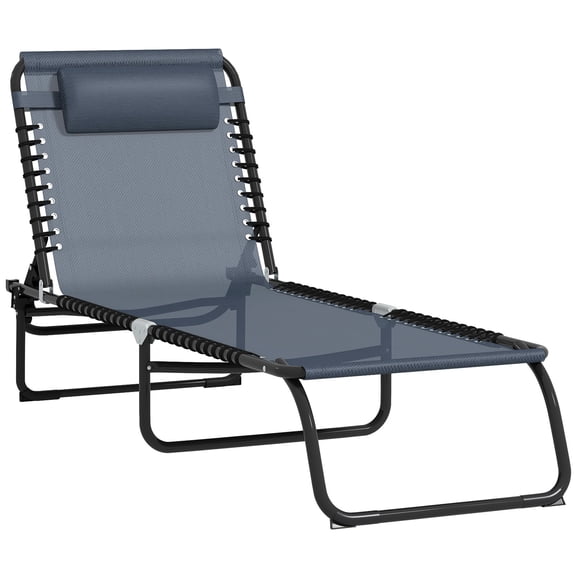 Folding Chaise Lounge Chair, 4-Position Reclining Back, Breathable Mesh & Bungee Seat, Portable, for Pool, Camping, Beach, Gray