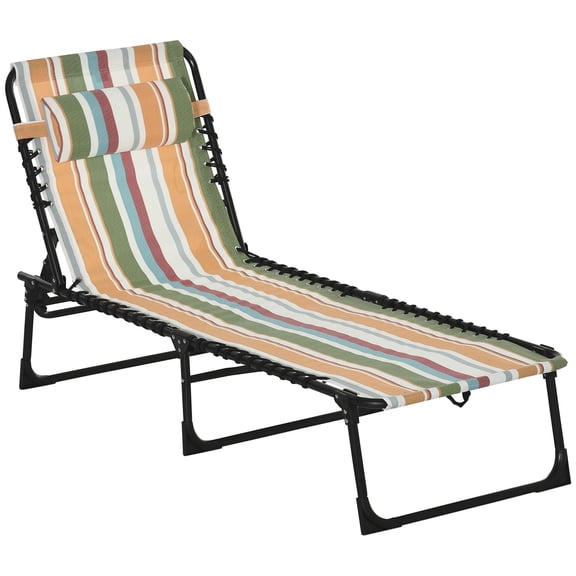 Folding Chaise Lounge Chair with 4-Position Reclining Back & Pillow, Breathable Mesh Seat, Portable Poolside Sun Tanning Chair for Beach, Patio, Backyard, Rainbow Striped