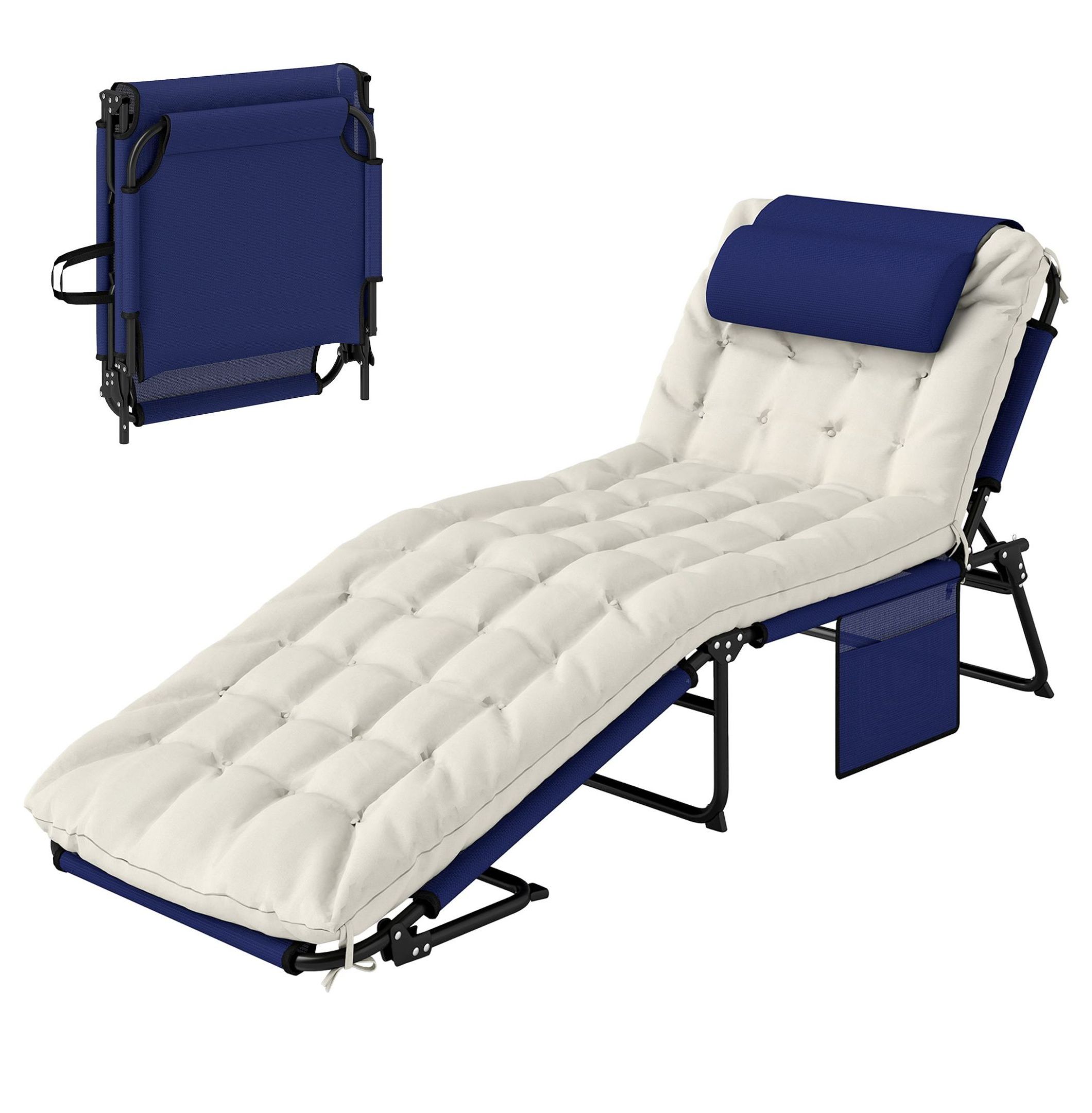 Folding Chaise Lounge Chair, 4-Position Reclining Beach Pool Chair ...