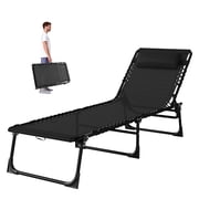 Folding Chaise Lounge Chair, 4-Position Reclining Pool Sunbed with Pillow, Mesh Seat, Black