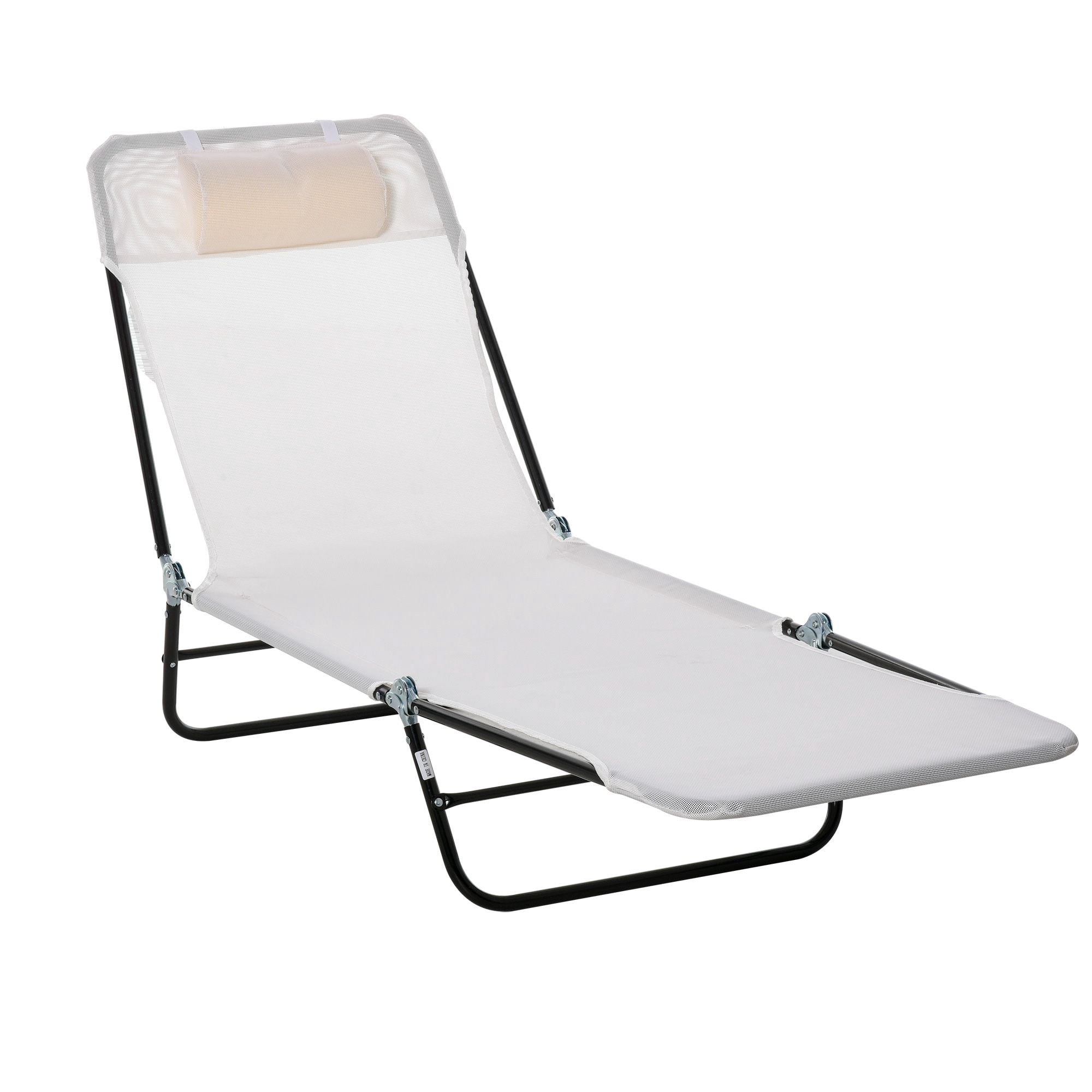 Folding Chaise Lounge Chair, Cream White, 5-Level Adjustable with Headrest, Breathable Mesh for Beach & Patio