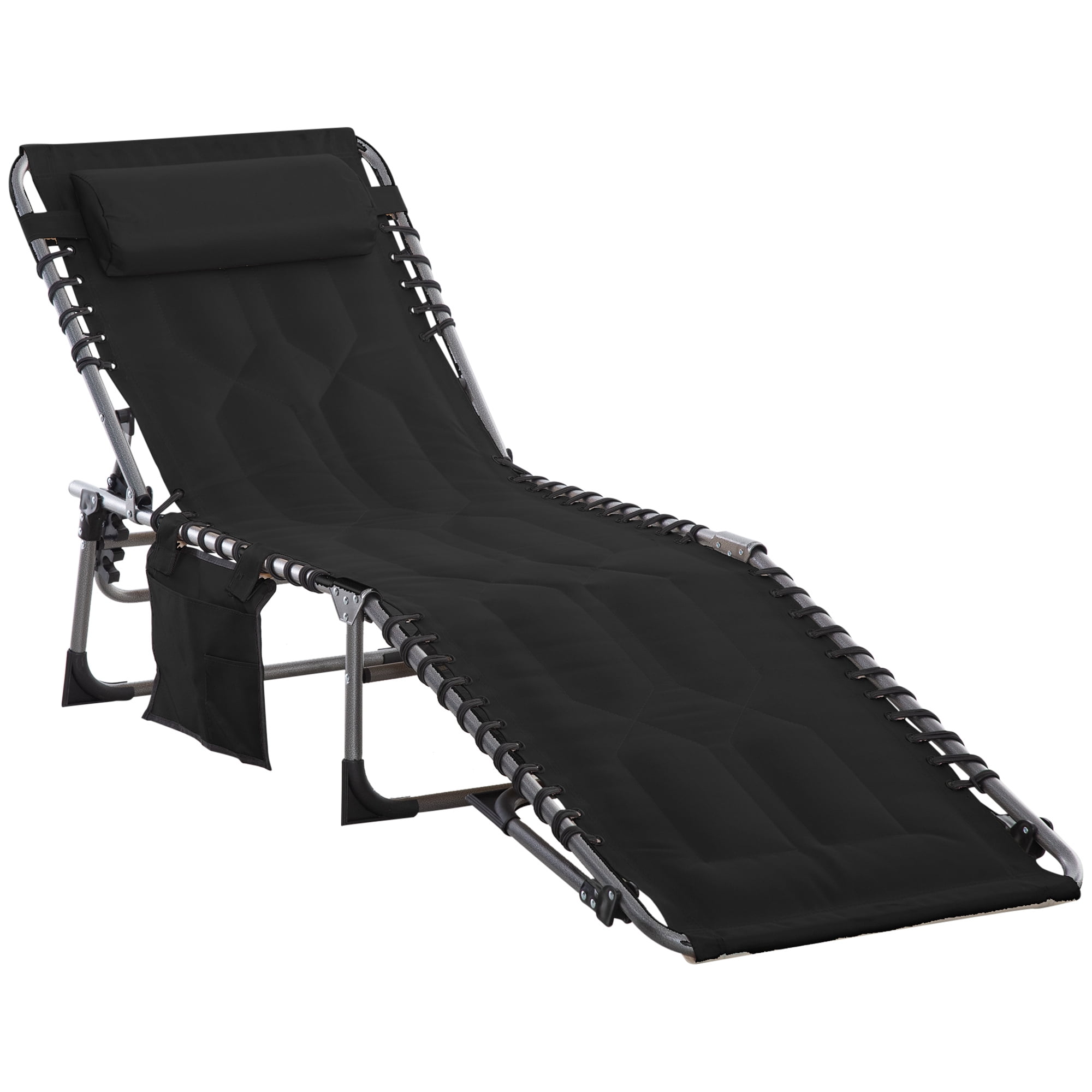 Folding Chaise Lounge Chair, Outdoor 6-Level Reclining Camping Tanning Chair with Headrest