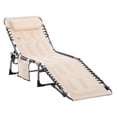 thumbnail image 1 of Folding Chaise Lounge Chair, Outdoor Reclining Beach Chair with Pillow - Adjustable 5-Position, Padded, Portable for Patio, Camping, Beige, 1 of 9