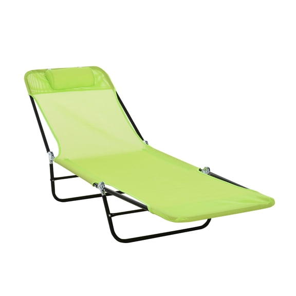 Folding Chaise Lounge Chair, Outdoor Sun Tanning Chair, Reclining Beach Chair with Headrest, Breathable Mesh, Patio Pool Lounger, Green