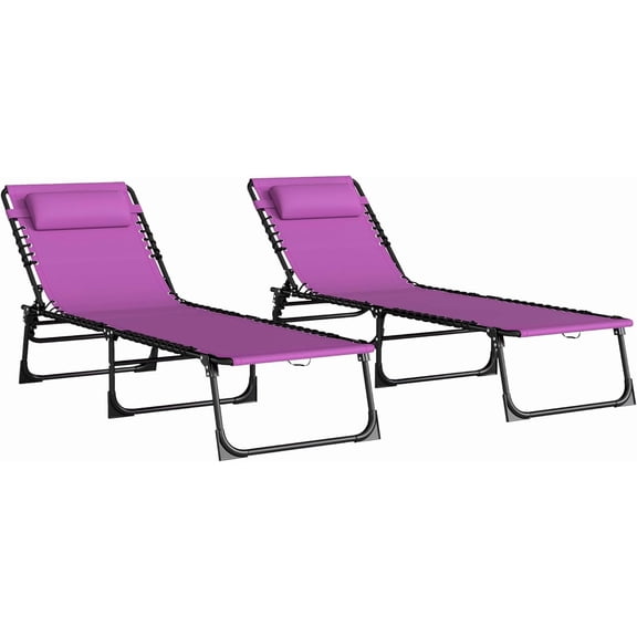 Folding Chaise Lounge Chair, Patio Sun Tanning Chair, Outdoor Chaise Lounger with 4-Position Reclining Back, Breathable Mesh Seat for Beach, Poolside, Yard, Purple