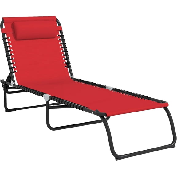 Folding Chaise Lounge Chair, Patio Sun Tanning Chair, Outdoor Chaise Lounger with 4-Position Reclining Back, Breathable Mesh Seat for Beach, Poolside, Yard, Wine Red